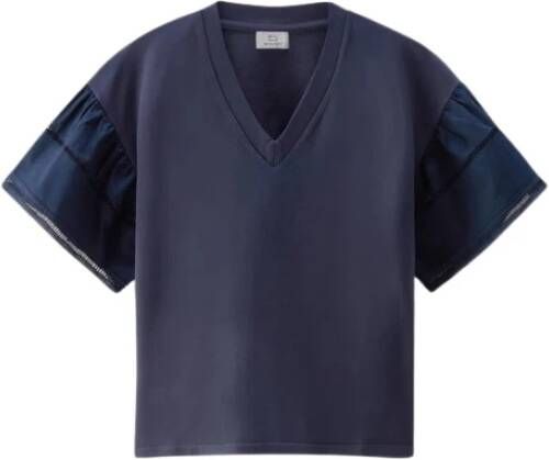 Woolrich Katoenen T-shirt met Pofmouwen en Uitzicht op het Meer Blauw Dames