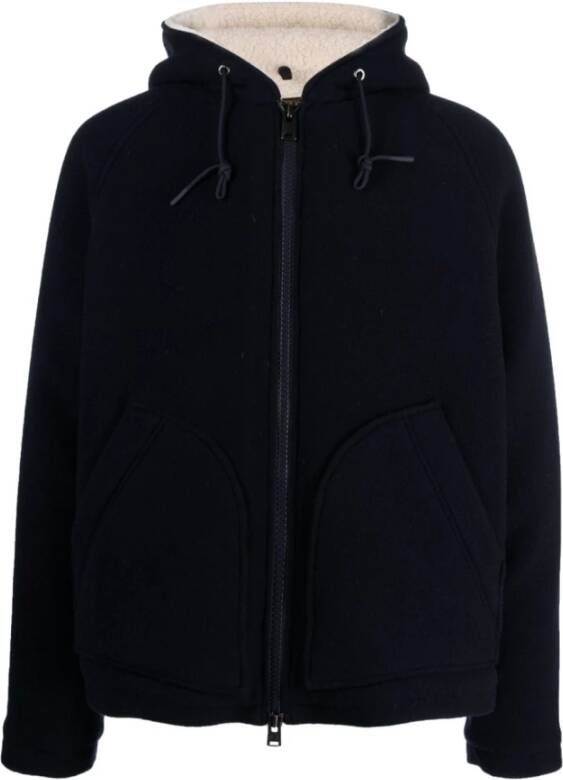 Woolrich Marineblauwe Trekkoord Wollen Hoodie Jas voor Heren Blue Heren