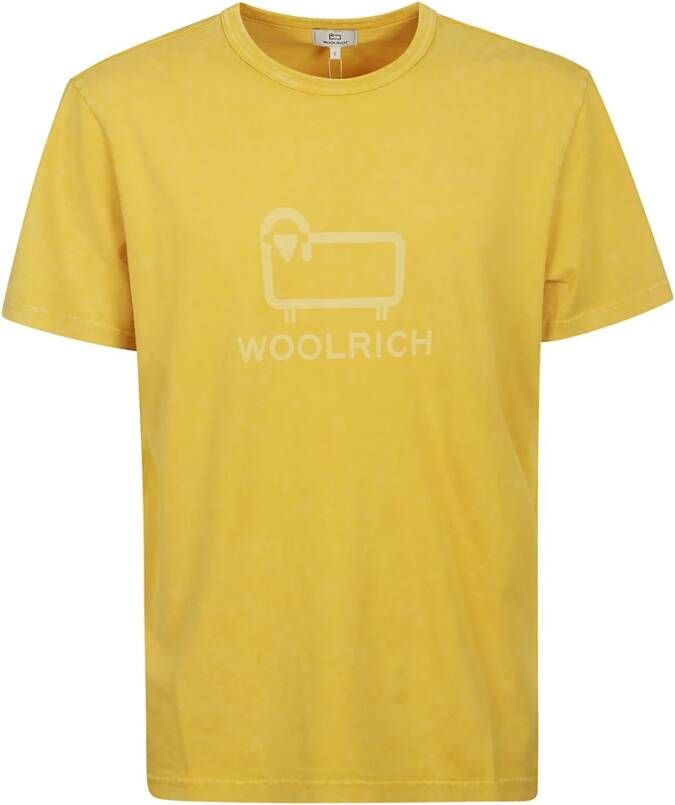 Woolrich Macro Logo Tee Heren Mosterd Katoenen T-Shirt Yellow Heren