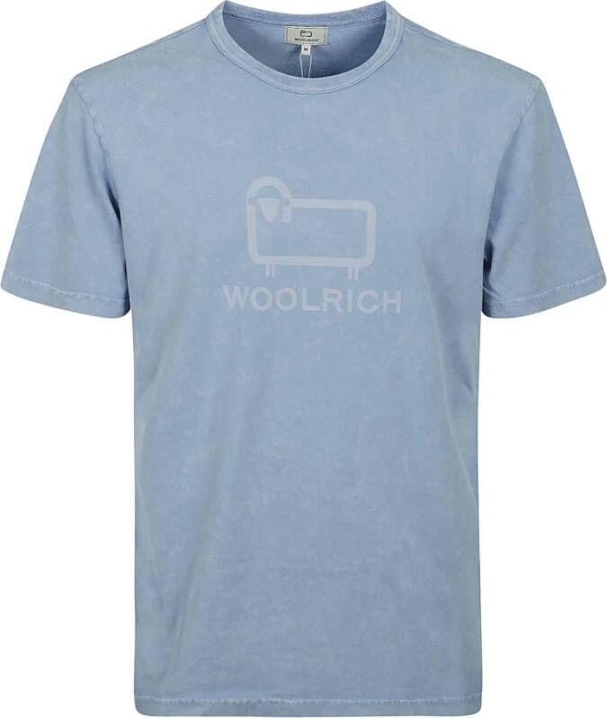 Woolrich Macro Logo Tee Lichtblauw Katoenen T-shirt voor Blauw