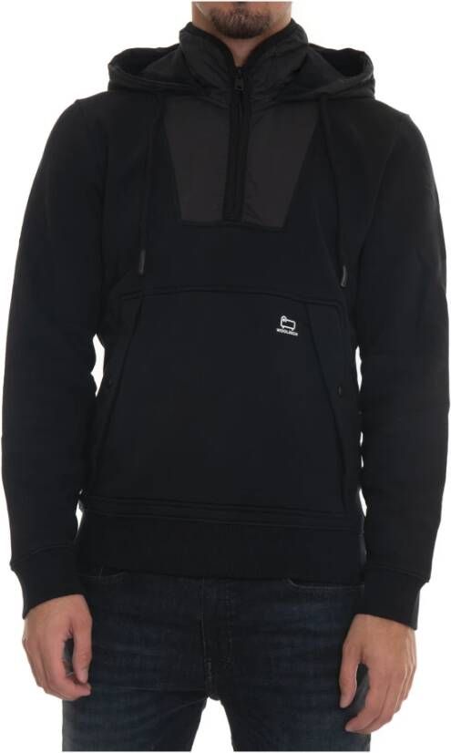 Woolrich Mixmedia hoodie sweatshirt met halve zip Zwart Heren
