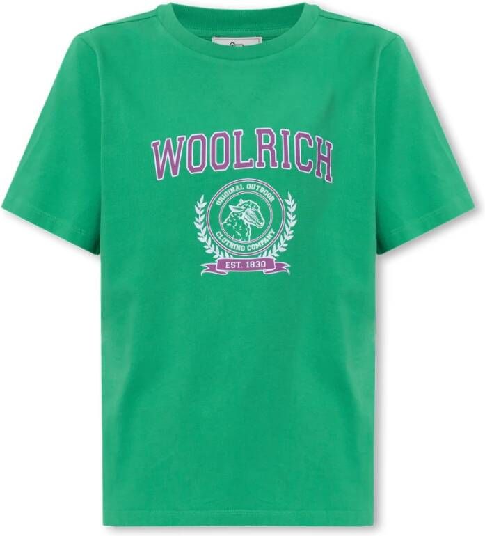 Woolrich T-shirt met logo Groen Dames