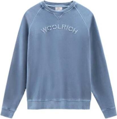 Woolrich Blauwe Crewneck Sweater met Gewassen Effect en Driehoekige Inleg Blue Heren