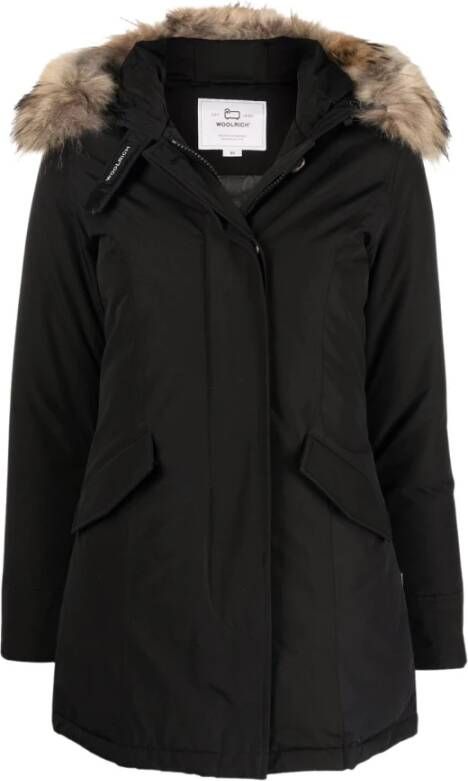 Woolrich Zwarte Gewatteerde Jas met Afneembare Bont Capuchon Black Dames