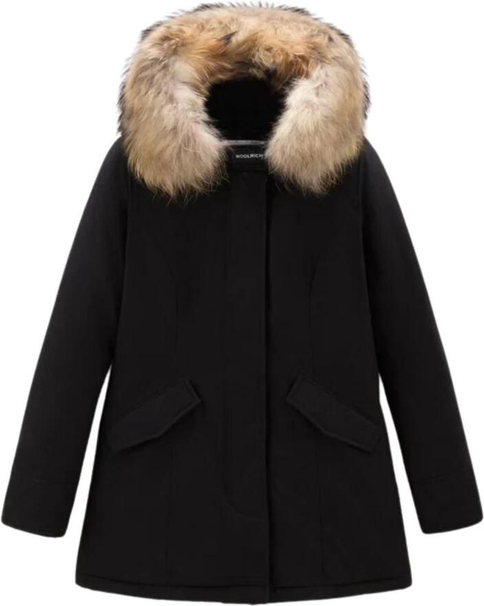 Woolrich Zwarte Gewatteerde Jas met Afneembare Bont Capuchon Black Dames