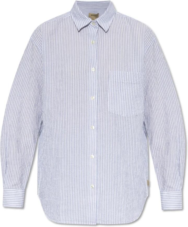 Woolrich Heldere Blauwe Pinstripe Button-Up Overhemd Blue Dames
