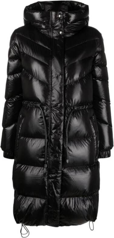 Woolrich Zwarte gewatteerde jas met ritssluiting en capuchon Zwart Dames