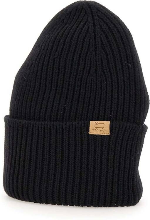 Woolrich Warm en stijlvol Merino Wool Ribbed Beanie Black Heren