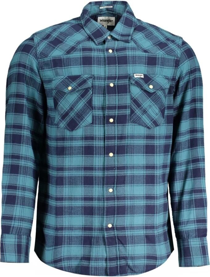Wrangler Blauw Flanellen Western Overhemd met Italiaanse Kraag Blue Heren