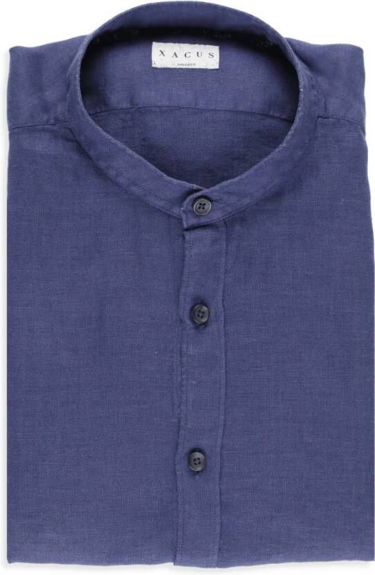 Xacus Blauw Linnen Overhemd voor Mannen Blauw Heren