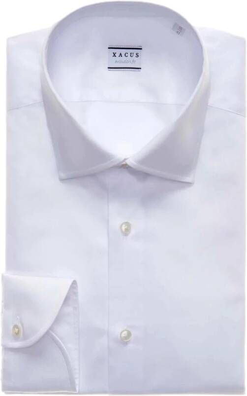 Xacus Twill Evolution Classic Fit massief kleurhals shirt White Heren