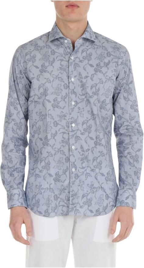 Xacus Blauw-wit katoenen overhemd met patroon Blue Heren