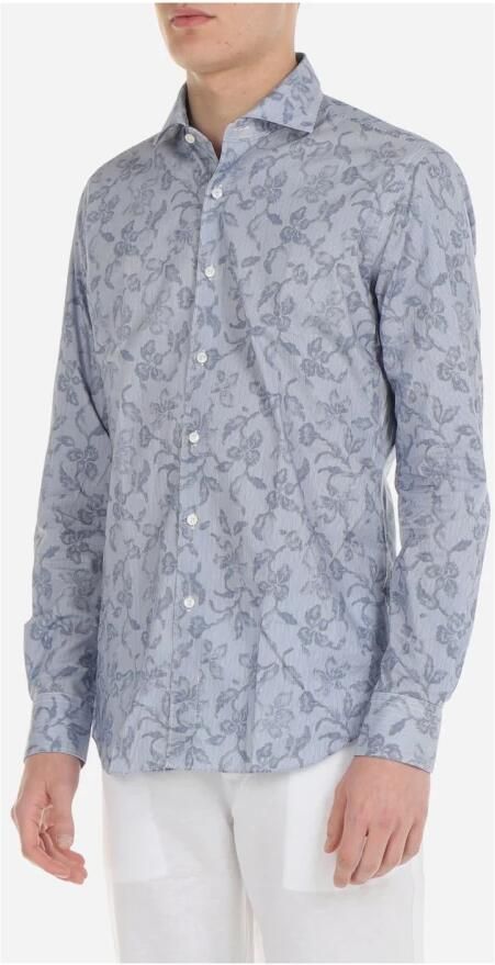 Xacus Blauw-wit katoenen overhemd met patroon Blue Heren - Foto 3