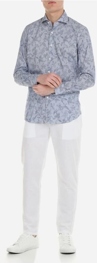Xacus Blauw-wit katoenen overhemd met patroon Blue Heren - Foto 4