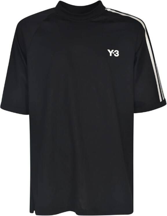 Y-3 Logo-Print Katoenen T-Shirt met Zijstreep Detail Black
