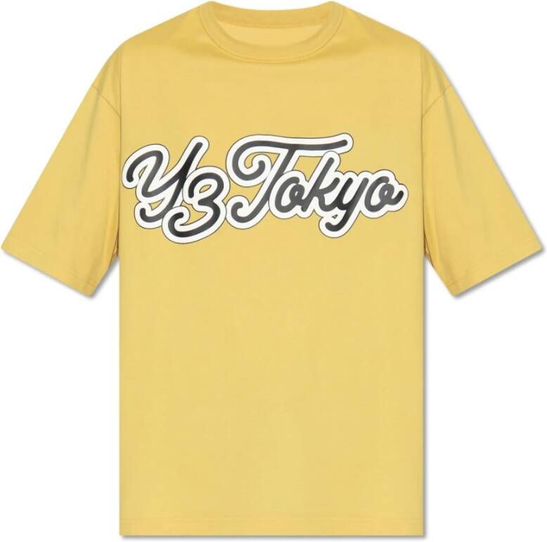 Y-3 Logo Print Katoenen T-shirt Yellow Heren