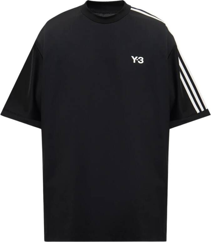 Y-3 Logo-Print Katoenen T-Shirt met Zijstreep Detail Black