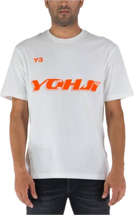 Y-3 Logo Print Crewneck T-Shirt White Heren
