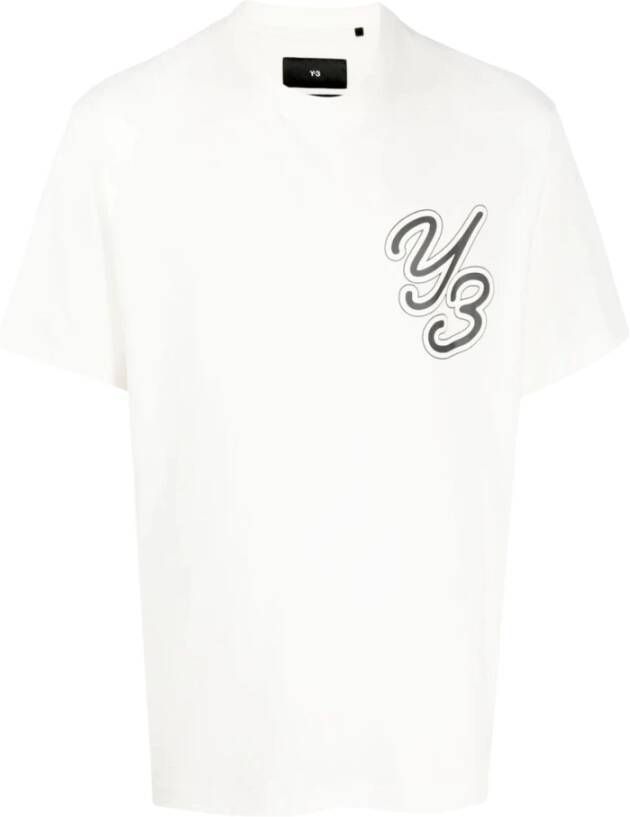Y-3 Effengekleurd Katoenen Scoop Neck T-Shirt White Heren