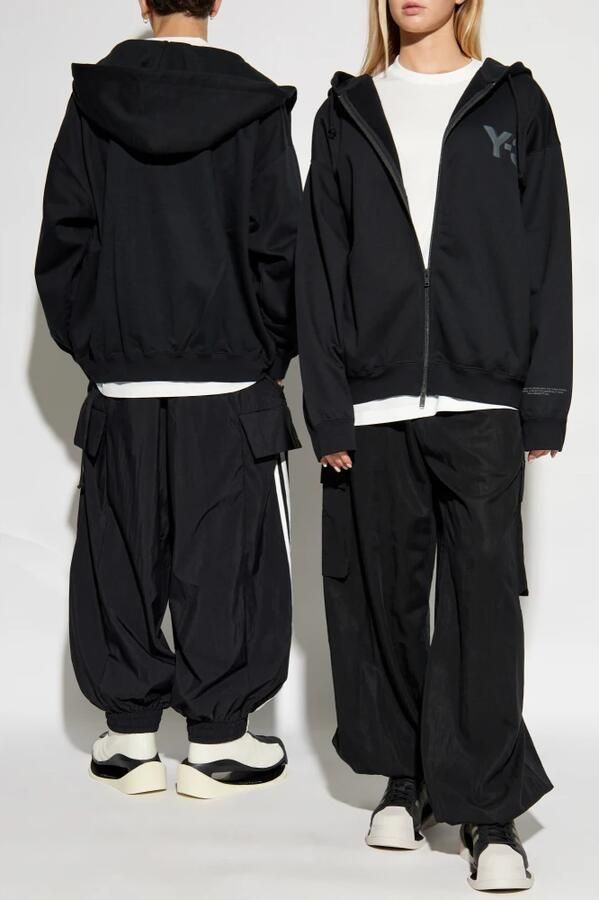 Y-3 Contrasterend Logo Volledige Rits Hoodie Black Heren - Foto 8