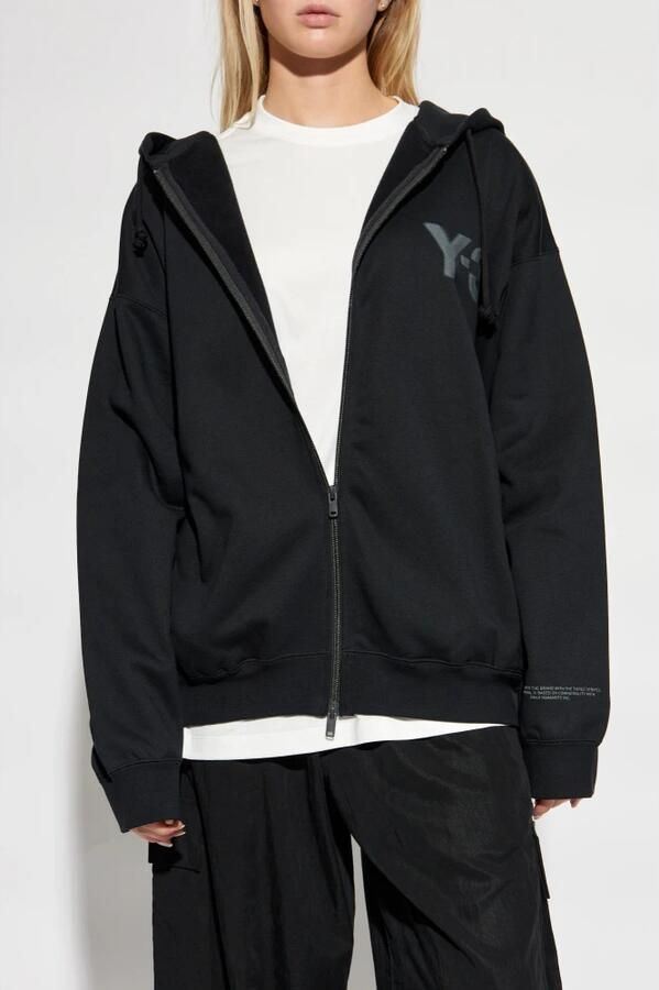Y-3 Contrasterend Logo Volledige Rits Hoodie Black Heren - Foto 9
