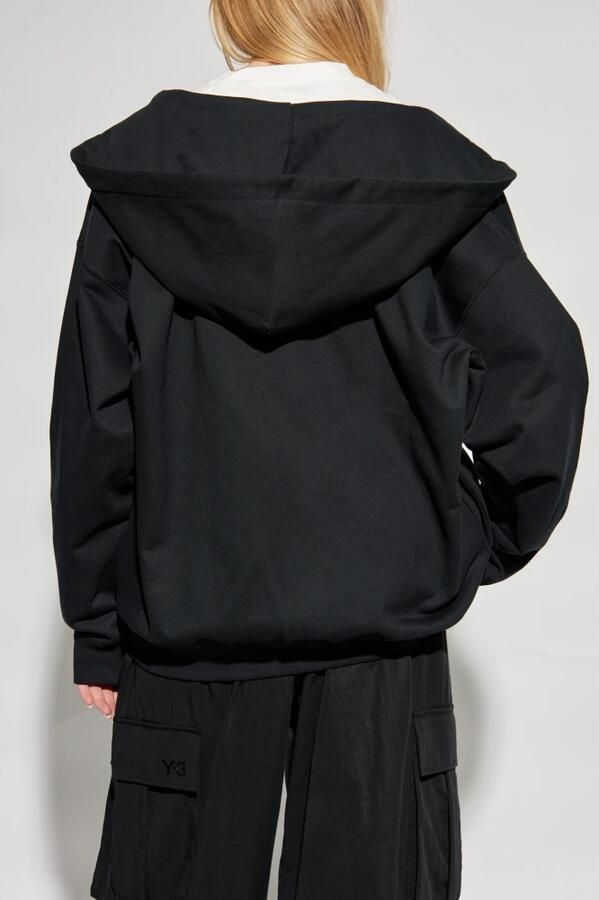 Y-3 Contrasterend Logo Volledige Rits Hoodie Black Heren - Foto 10