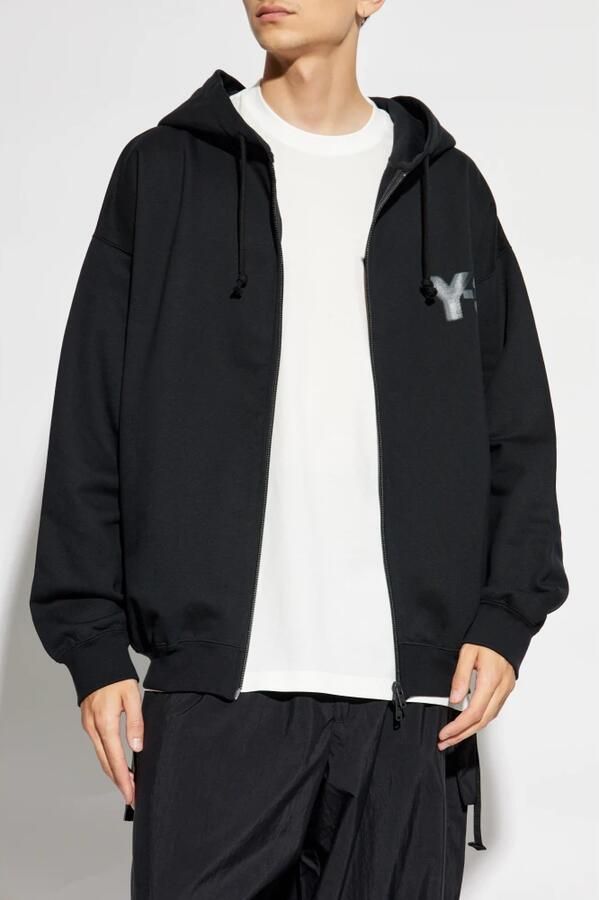 Y-3 Contrasterend Logo Volledige Rits Hoodie Black Heren - Foto 11