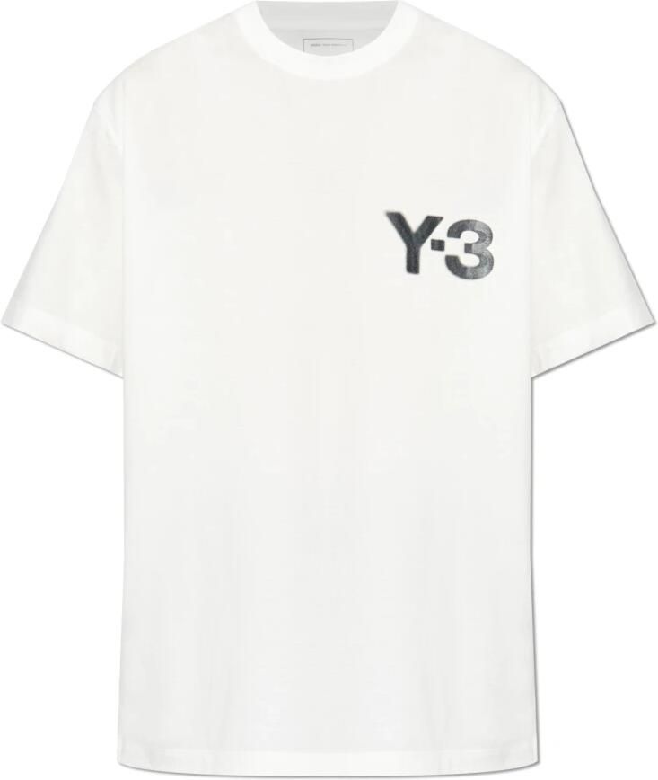 Y-3 Klassiek katoenen T-shirt met bedrukt logo White Heren