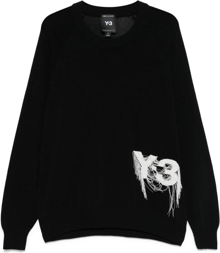 Y-3 Zwart Logo Gebreide Trui Lange Mouwen Black Heren