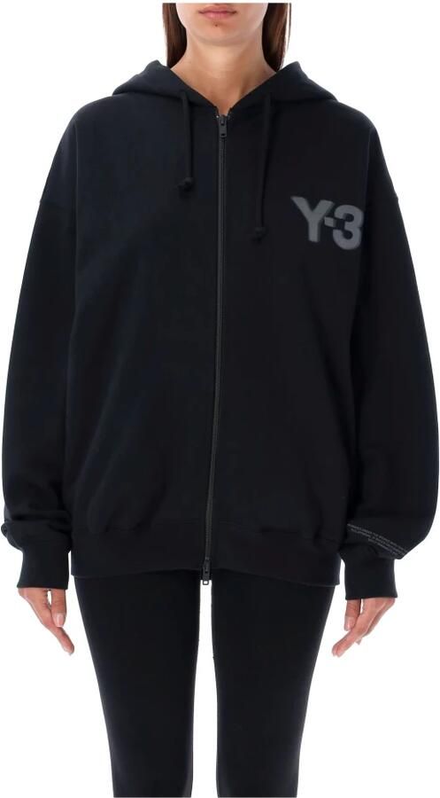 Y-3 Contrasterend Logo Volledige Rits Hoodie Black Heren