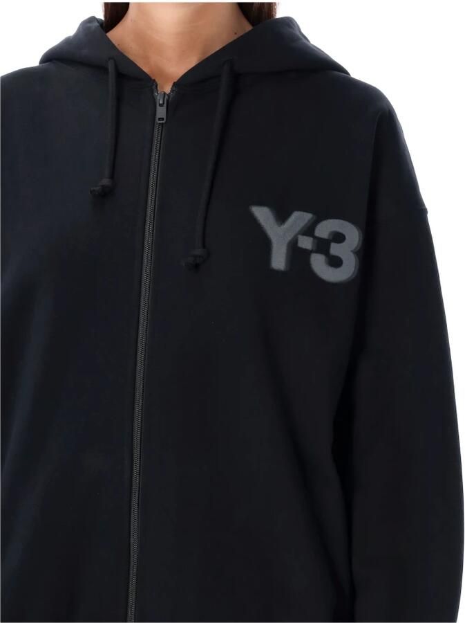 Y-3 Contrasterend Logo Volledige Rits Hoodie Black Heren - Foto 5