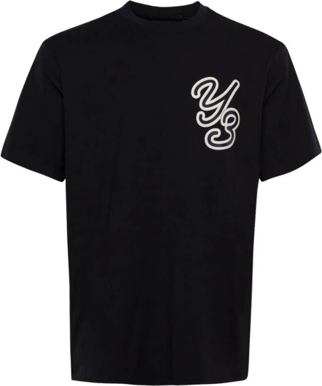 Y-3 Zwart Wit Logo-Flocked Katoenen T-Shirt Zwart Heren