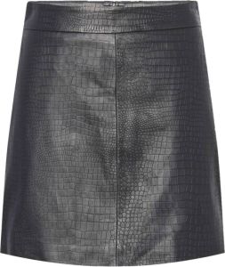 Y.A.S Crocly hw short real leather skirt black Zwart Dames