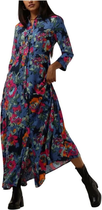 Y.A.S gebloemde maxi blousejurk YASSAVANNA donkerblauw fuchsia oranje groen - Foto 5