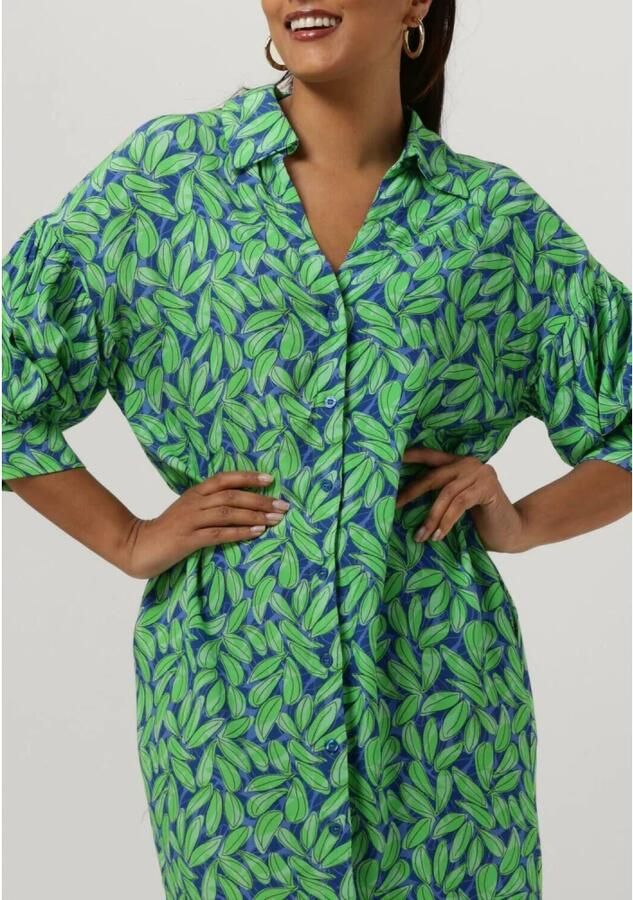 Ydence blousejurk Palmer met bladprint en plooien groen blauw - Foto 3