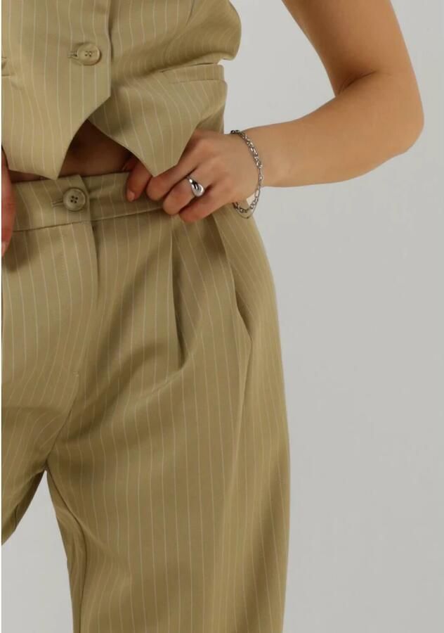 Ydence gestreepte high waist straight fit pantalon Riley kaki
