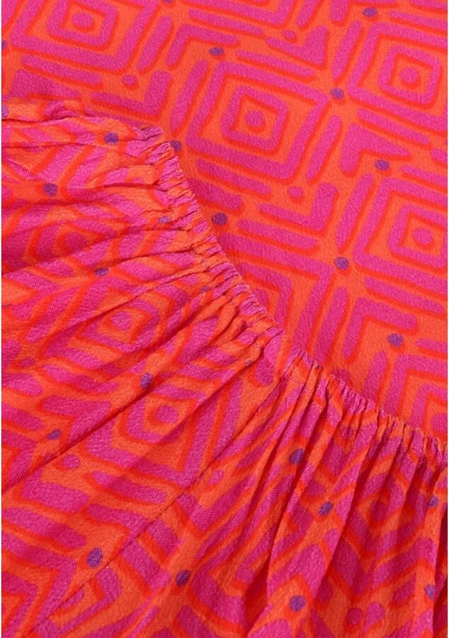 Ydence off shoulder top Shelly met all over print en plooien fuchsia oranje - Foto 2