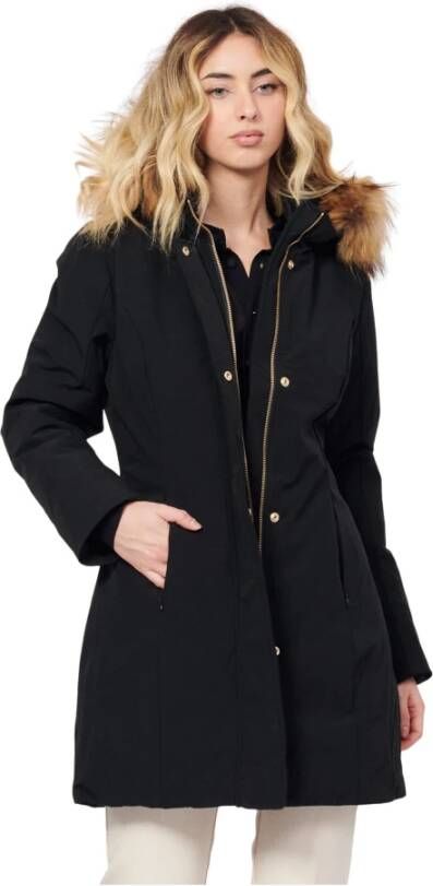 YES ZEE Dames Technische Donsjas met Bont Capuchon Black Dames
