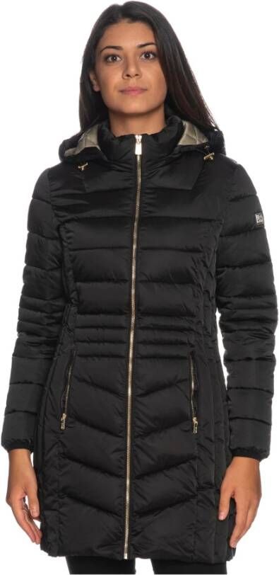 YES ZEE Gewatteerde Polyester Pufferjas met Capuchon Black Dames