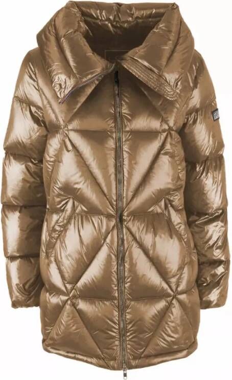 YES ZEE Bruine Diamant Gestikte Nylon Jas Brown Dames