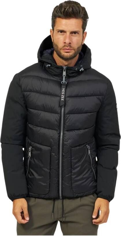 YES ZEE Gewatteerde nylon jas met capuchon en rits Black Heren