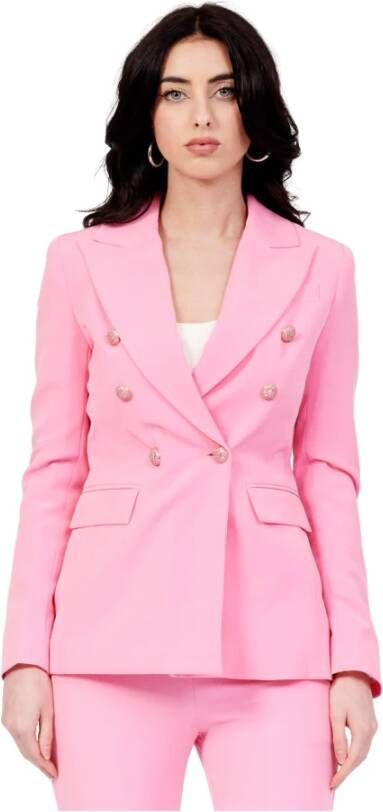 YES ZEE Klassieke Jas Knoopsluiting Twee Zakken Pink Dames