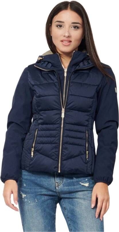 YES ZEE Blauwe gewatteerde regenjas met capuchon en binnenste vest Blue Dames