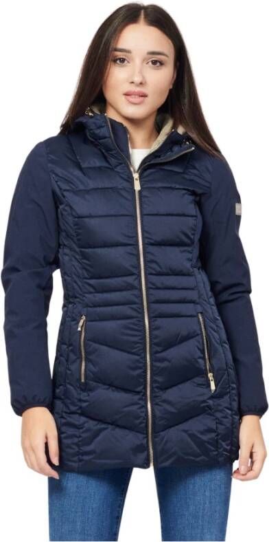 YES ZEE Lange Dames Gewatteerde Polyester Puffer Jas met Afneembaar Vest Blue Dames