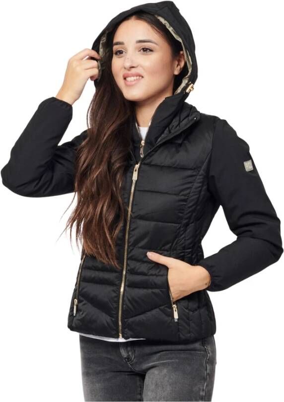 YES ZEE Korte Glanzende Puffer Jas voor Dames Black Dames