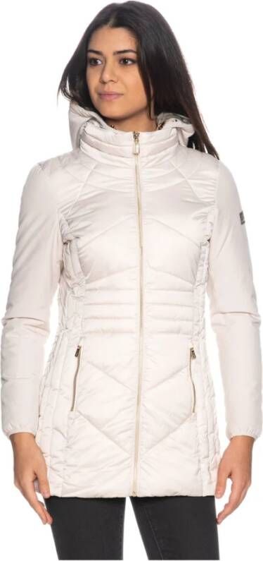 YES ZEE Lange Dames Gewatteerde Polyester Puffer Jas met Afneembaar Vest White Dames