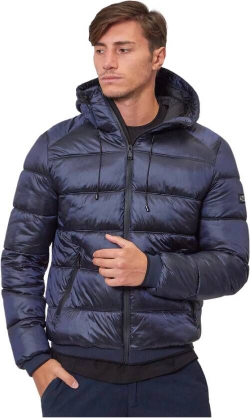 YES ZEE Logo-Patch Quilted Jacket Blauw Heren