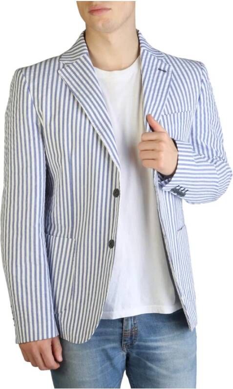 YES ZEE Gestreepte Katoenen Blazer met Knoopsluiting Blue Heren