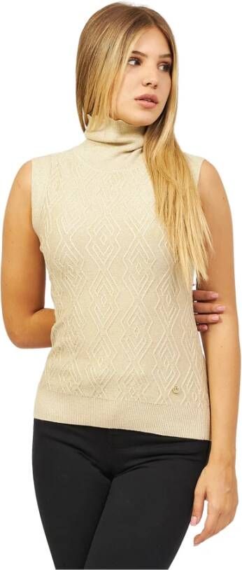 YES ZEE Mouwloze Beige Top met Hoge Hals Beige Dames