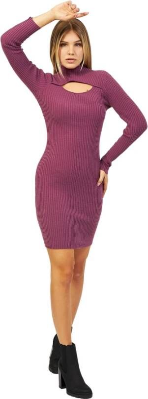 YES ZEE Paarse Gestreepte Coltrui Jurk Purple Dames